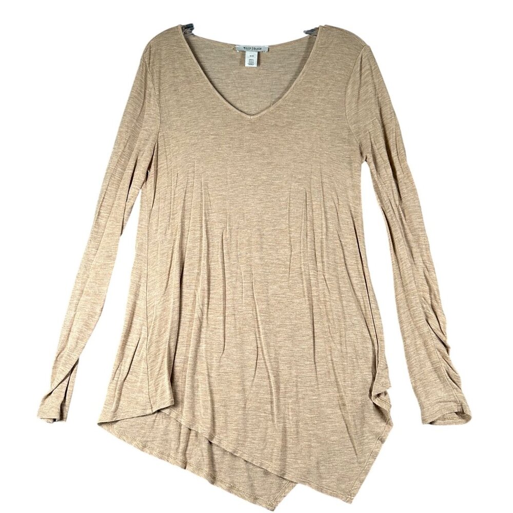 White House‎ Black Market Womens XXS Beige V-Neck Long Sleeve Asymmetrical Shirt